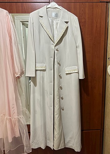 Beyaz Uzun Kadın Takım Ceketi - Görsel 2