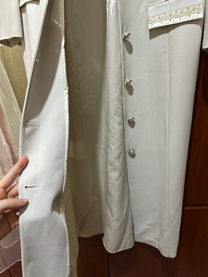 Beyaz Uzun Kadın Takım Ceketi - Görsel 3