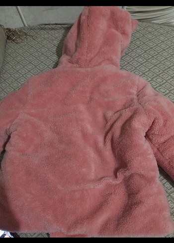 #kapşonlu Pembe Kız Çocuk Kürk Kaban# - Görsel 3