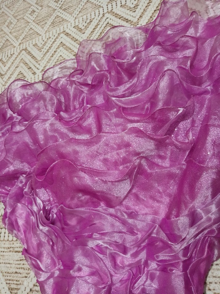 #pembe  sıfır Kollu Fırfırlı Abiye # - Görsel 4