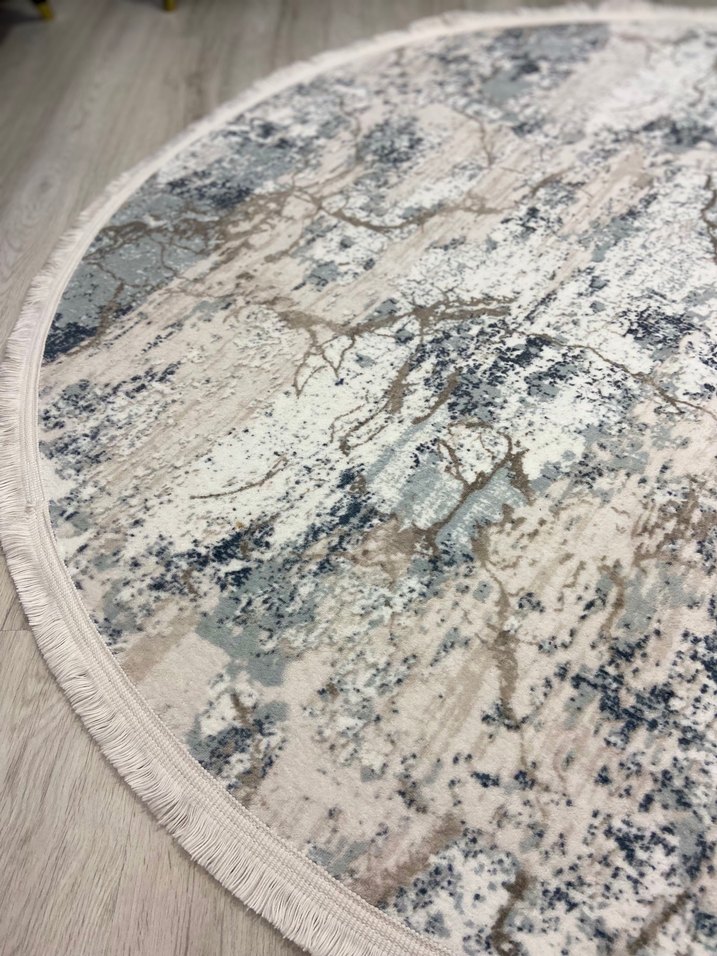 Gri Bağlama Desenli Yuvarlak Halı - Görsel 2