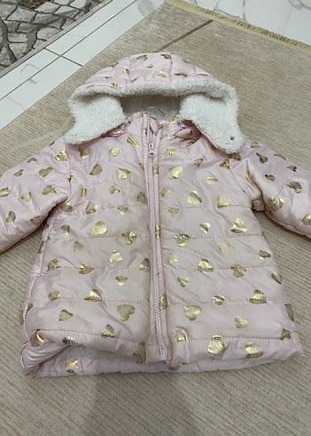 Kız Çocuk Kapüşonlu Pembe Nakışlı Mont - Görsel 2