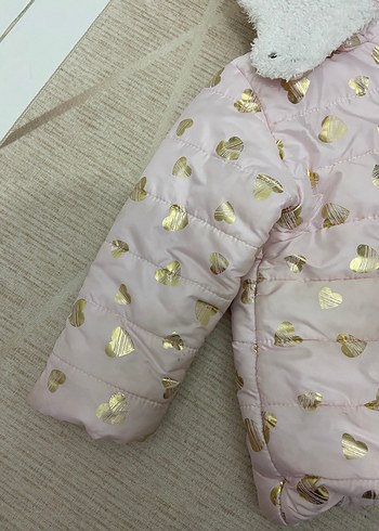 Kız Çocuk Kapüşonlu Pembe Nakışlı Mont - Görsel 5