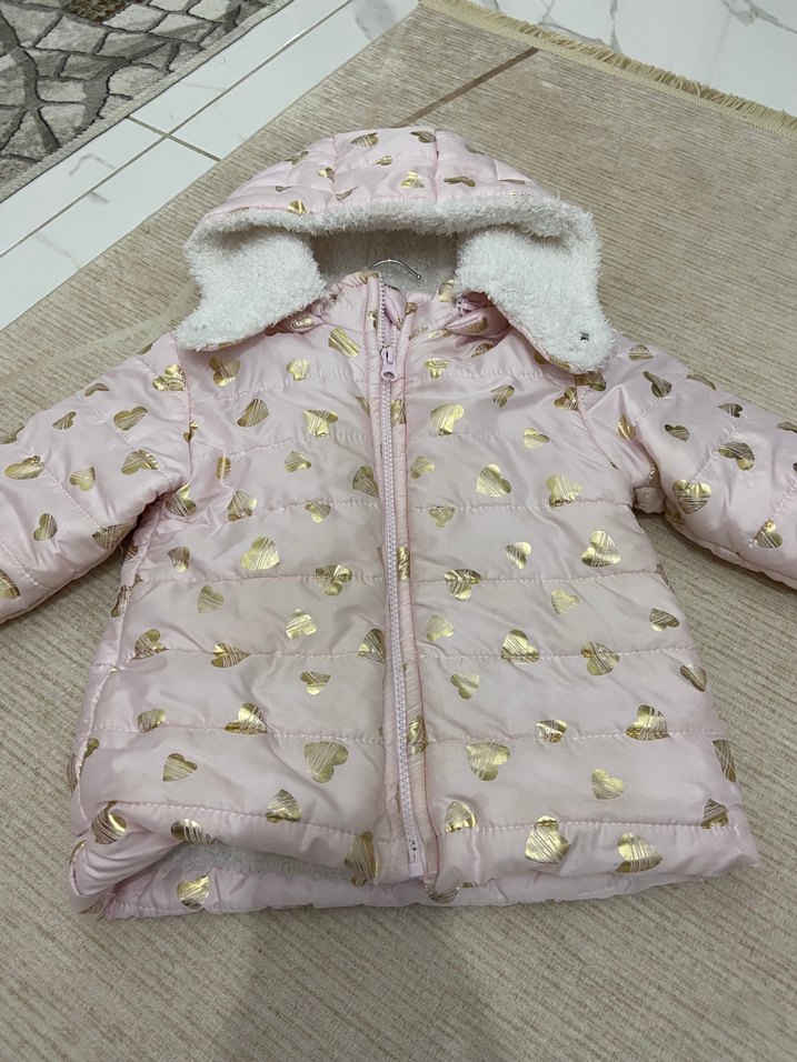 Kız Çocuk Kapüşonlu Pembe Nakışlı Mont - Görsel 2