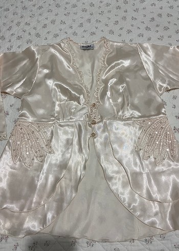 İşlemeli Beyaz Bohem Kadın Sabahlık - Görsel 3