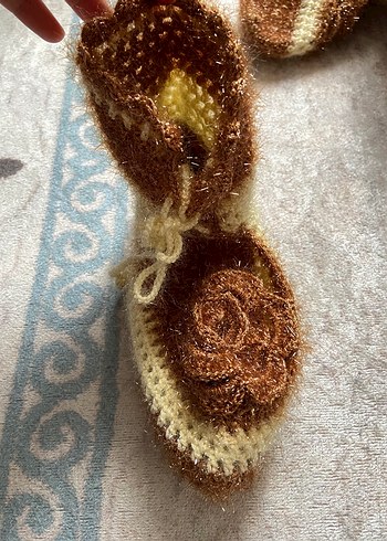 Kızlar için Örgü Bohem Tarzı Kahverengi Patik - Görsel 2