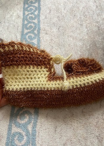 Kızlar için Örgü Bohem Tarzı Kahverengi Patik - Görsel 3