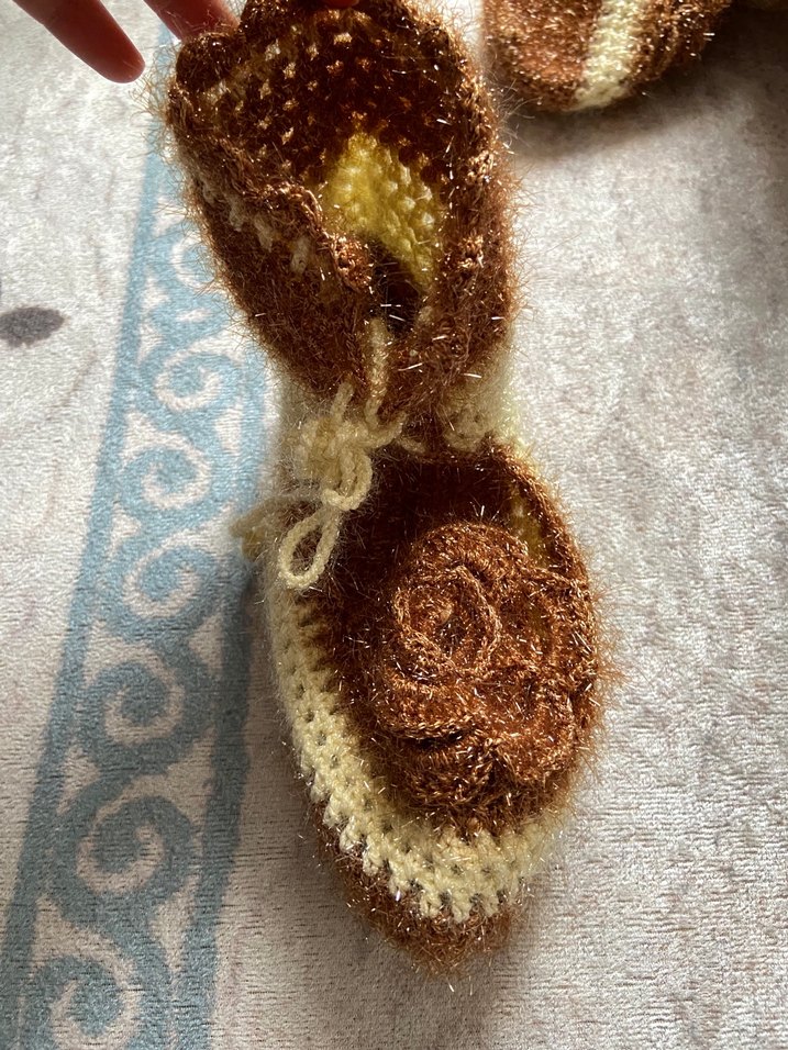 Kızlar için Örgü Bohem Tarzı Kahverengi Patik - Görsel 2