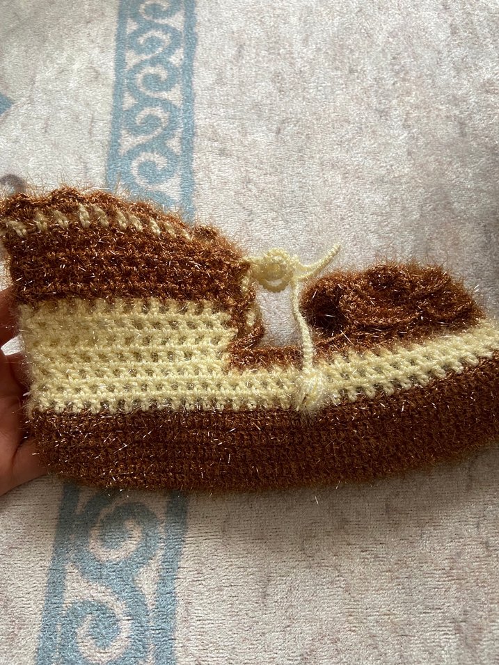 Kızlar için Örgü Bohem Tarzı Kahverengi Patik - Görsel 3