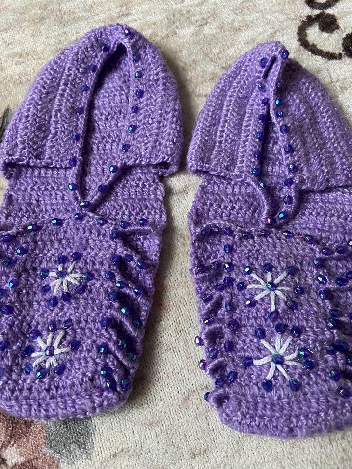 Mor Nakışlı Örgü Kadın Patik - Görsel 2