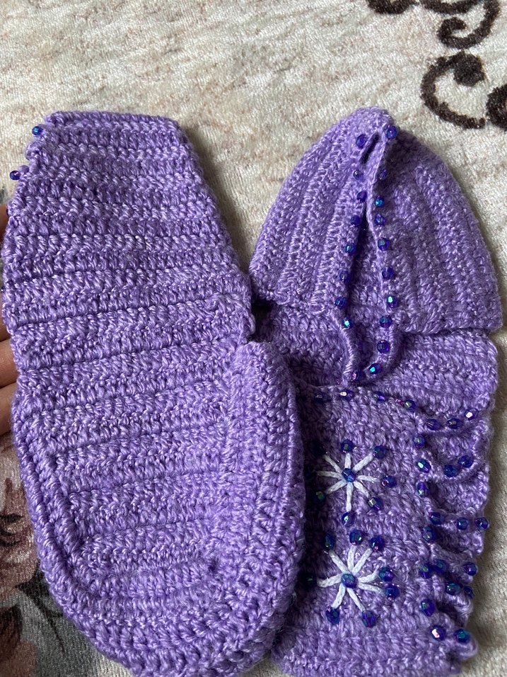 Mor Nakışlı Örgü Kadın Patik - Görsel 3