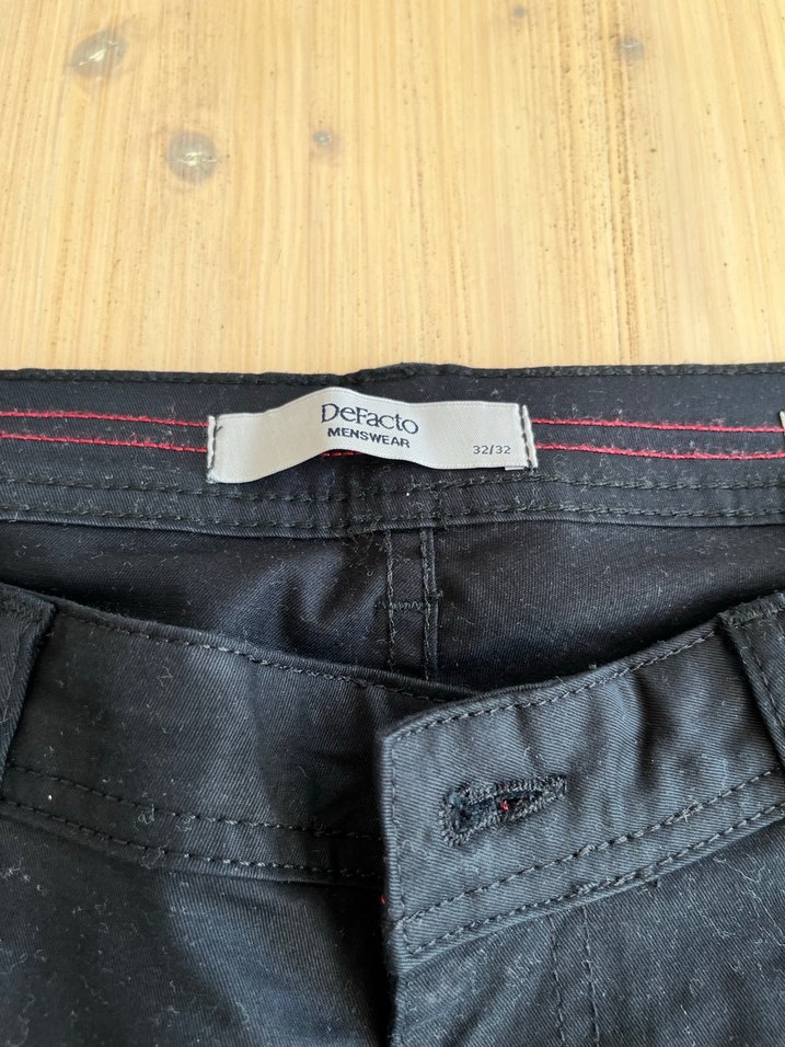 Erkek  Siyah Kemerli Normal Kesim Keten Pantolon - Görsel 2