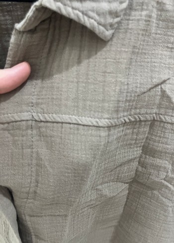 Bej Kısa Kollu Düğmeli Keten Gömlek - Görsel 3