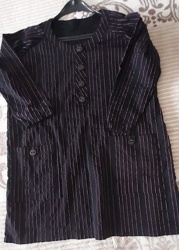 Düğmeli Uzun Mor tunik, elbise - Görsel 5