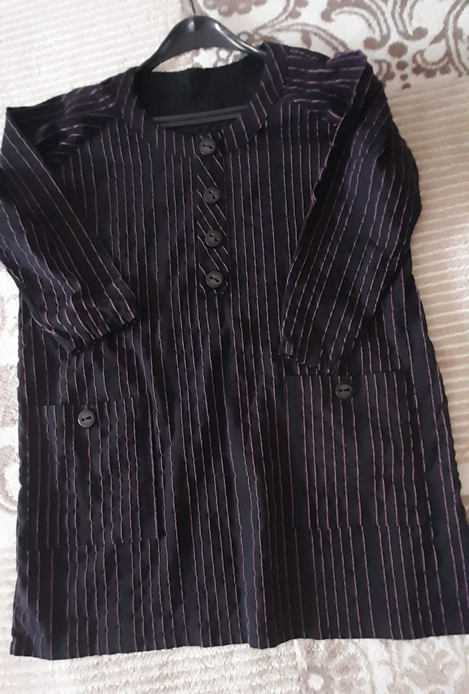 Düğmeli Uzun Mor  tunik, elbise - Görsel 5