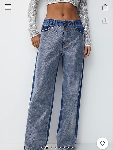 Pull and Bear Pull and Bear Parlak Taşlı Straight Jean