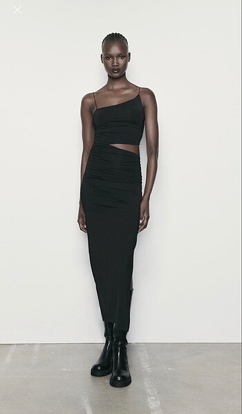 Zara Cut Out Siyah Midi Elbise