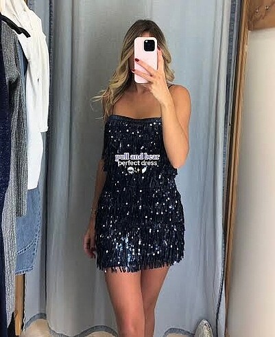 Pull and bear kısa payetli pullu elbise