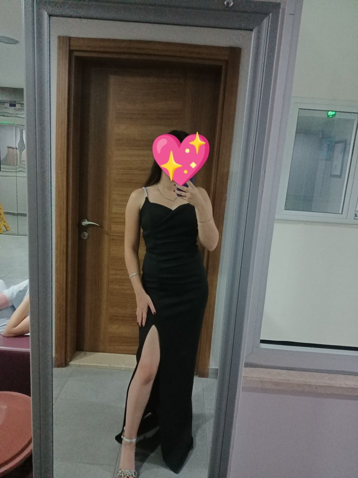 Siyah V Yakalı Midi Elbise - Görsel 2