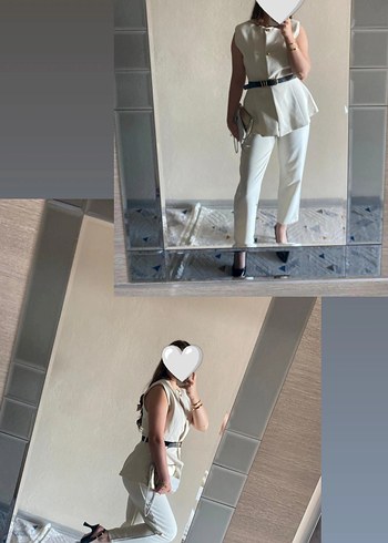 Kemerli Beyaz Mini Kadın Takım - Görsel 3