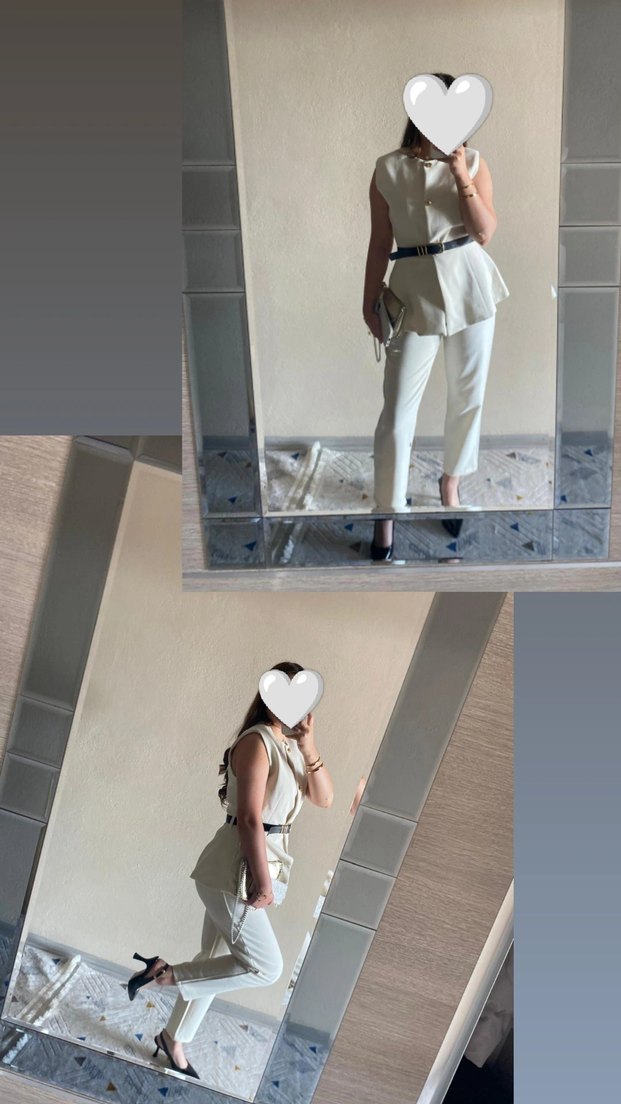 Kemerli Beyaz Mini Kadın Takım - Görsel 3