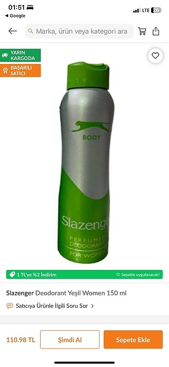 Slazenger deodorant yeşil women