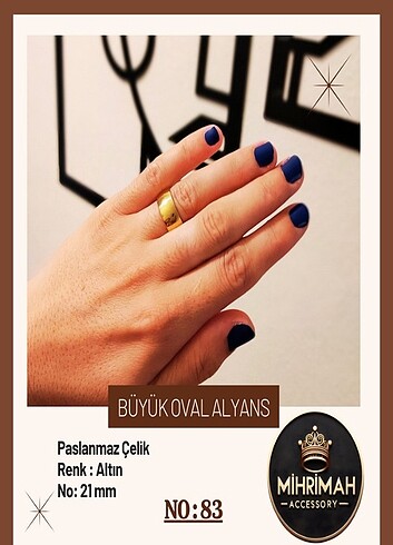 Paslanmaz Çelik Büyük Oval Alyans 21mm