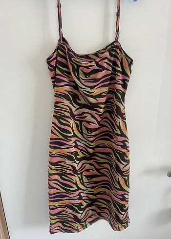 Renkli Zebra Desenli Mini Askılı Elbise