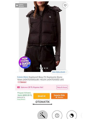 Calvin Klein Siyah Kapitoneli Şişme Yelek