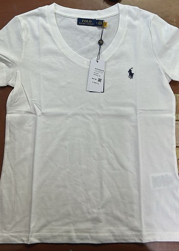 Ralph Lauren Beyaz V Yaka kadın Tişört