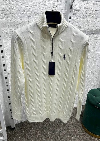 l/xl Beden Erkek Beyaz Yarım Fermuarlı Orijinal Polo Triko
