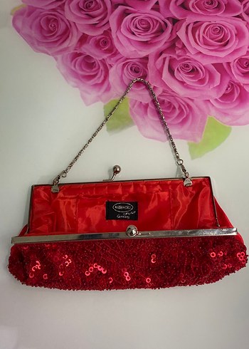 Kırmızı Boncuk İşlemeli Kadın Abiye Çanta - Görsel 4