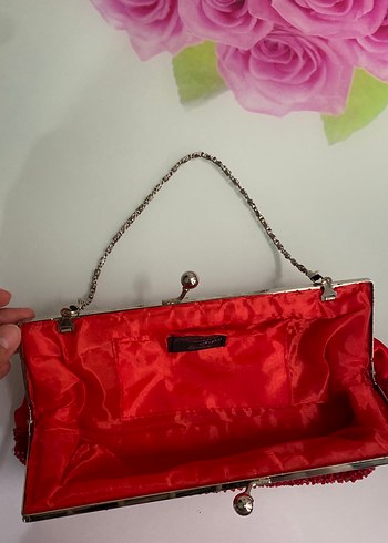 Kırmızı Boncuk İşlemeli Kadın Abiye Çanta - Görsel 2