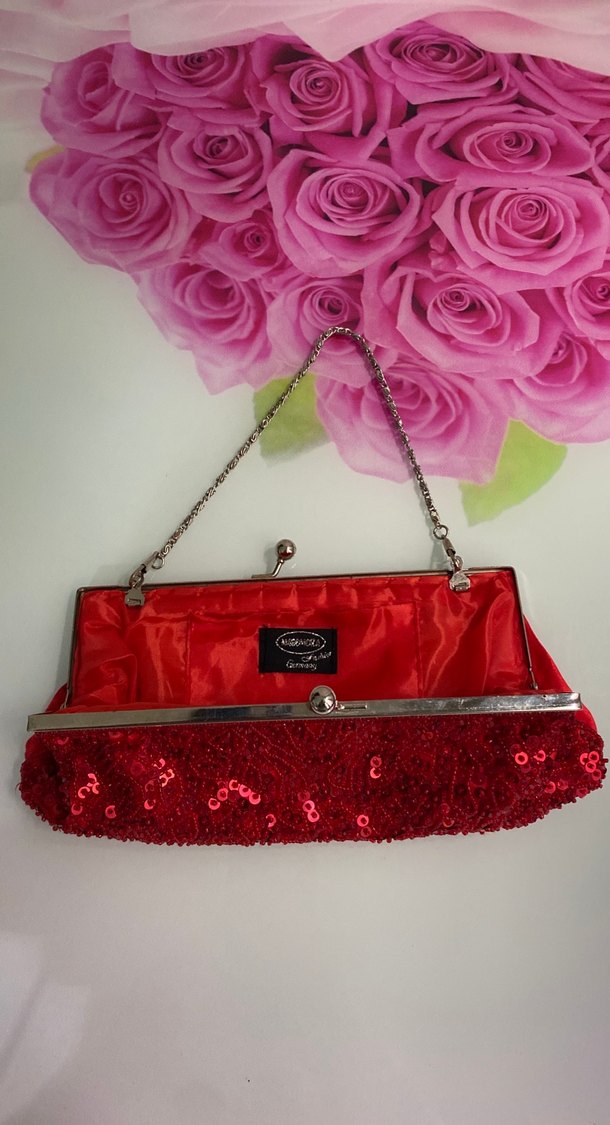 Kırmızı Boncuk İşlemeli Kadın Abiye Çanta - Görsel 4