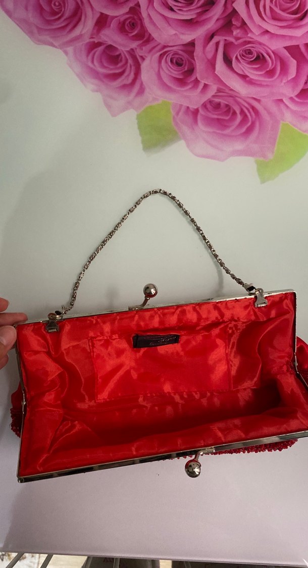 Kırmızı Boncuk İşlemeli Kadın Abiye Çanta - Görsel 2