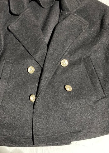 Düğmeli Siyah Midi Kadın Kaban - Görsel 5