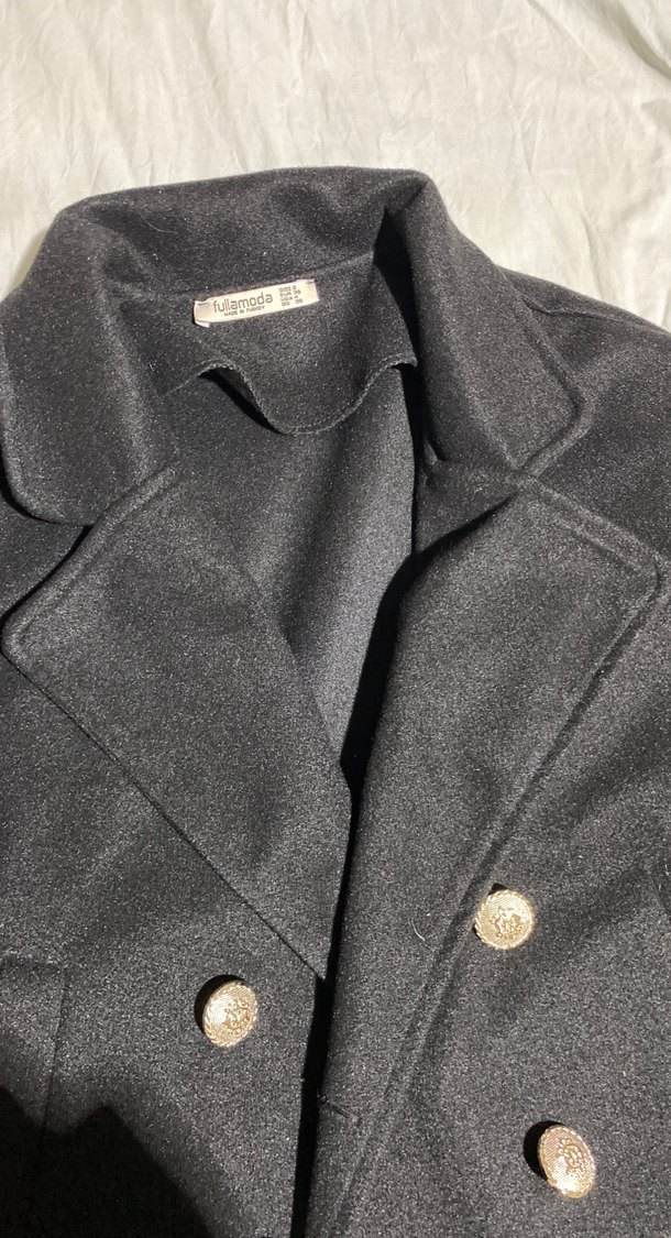 Düğmeli Siyah Midi Kadın Kaban - Görsel 4