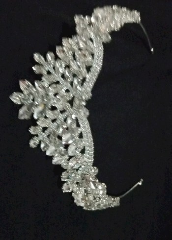 Beyaz Parlak Taşlı Klasik Gelin Tacı - Görsel 9