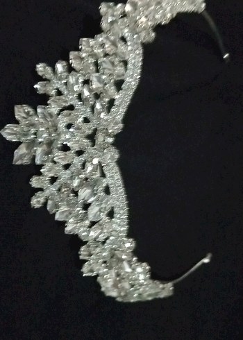 Beyaz Parlak Taşlı Klasik Gelin Tacı - Görsel 10