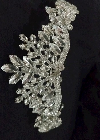 Beyaz Parlak Taşlı Klasik Gelin Tacı - Görsel 12