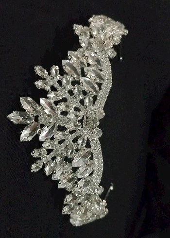 Beyaz Parlak Taşlı Klasik Gelin Tacı - Görsel 6