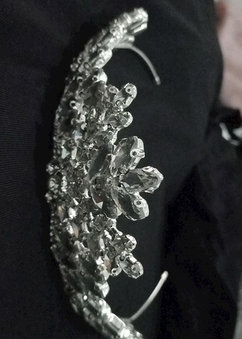 Beyaz Parlak Taşlı Klasik Gelin Tacı - Görsel 7