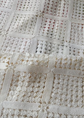 İşlemeli Beyaz Bohem Masa Örtüsü - Görsel 7