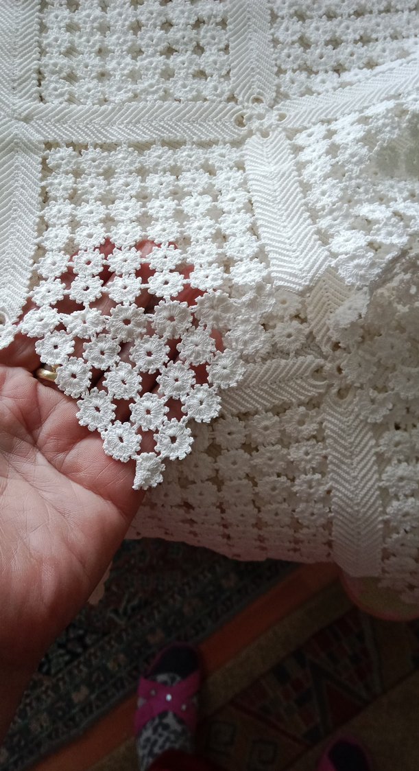 İşlemeli Beyaz Bohem Masa Örtüsü - Görsel 4