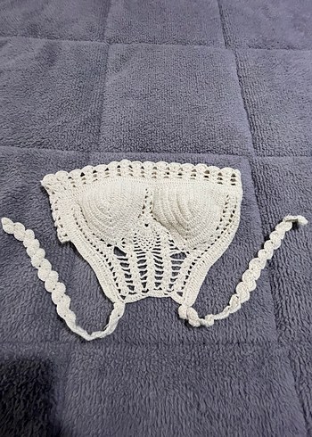 Nakışlı Örgü Beyaz Mini Büstiyer - Görsel 2