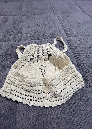 Nakışlı Örgü Beyaz Mini Büstiyer - Görsel 5