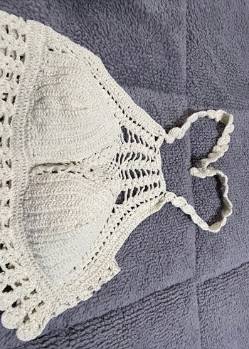 Nakışlı Örgü Beyaz Mini Büstiyer - Görsel 4