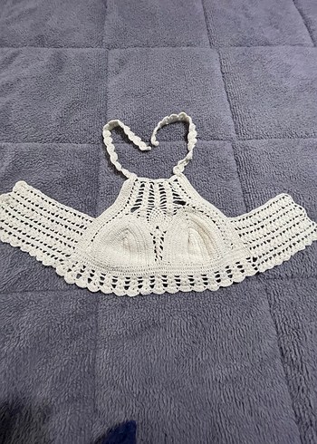 Nakışlı Örgü Beyaz Mini Büstiyer - Görsel 3