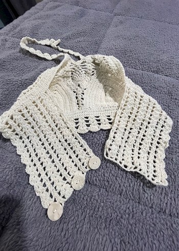 Nakışlı Örgü Beyaz Mini Büstiyer - Görsel 7