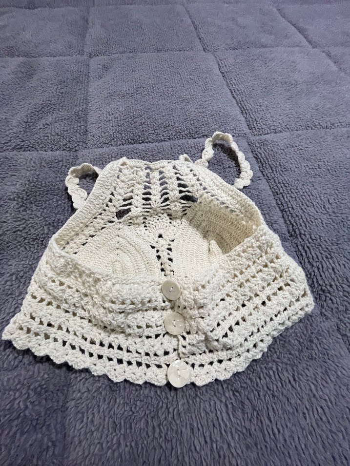 Nakışlı Örgü Beyaz Mini Büstiyer - Görsel 5